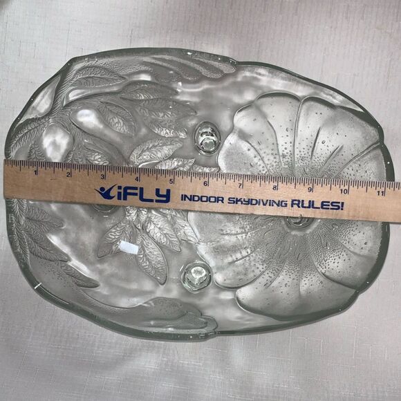 Vintage Glass Punch Bowl Clear Glass Fruit Footed Oblong Poppy Flowers Servwear - Picture 7 of 9